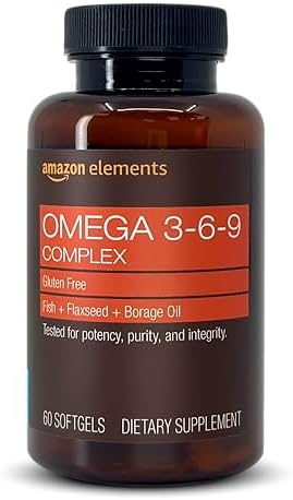 Amazon Elements Omega 3-6-9 Complex of Fish, Flaxseed and Borage Oil - EPA & DHA Omega-3 fatty acids - 60 Softgels (Мягкие капсулы), 2 Month Supply Amazon Elements