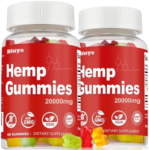 2-Pack Hemp Gummies (Жевательные конфеты) Extra Strength - 20,000mg High Potency - Rich in Omega 3-6-9 & Infused with Hemp Oil - 3rd-Party Tested - Made in USA Niuye