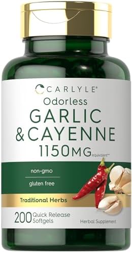 Carlyle Odorless Garlic and Cayenne 1150mg | 200 Softgels (Мягкие капсулы) | Non-GMO, Gluten Free Supplement Carlyle