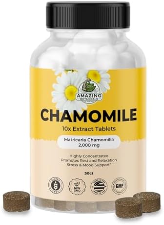 Organic Chamomile Extract Tablets (Таблетки) - Matricaria Chamomilla Plant-Based Supplement - 10x Extract 2000 MG Each - Promotes Relaxation - 30 Tablets Amazing Botanicals