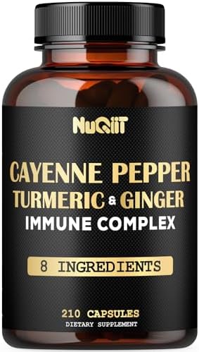 210 Pills - Cayenne Pepper Capsules (Капсулы) Organic with Turmeric, Ginger, Immune Support Complex as Elderberry, Echinacea, Garlic Bulb - Digestion, Heart Health & Body Management NUQIIT