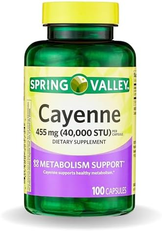 Spring Valley Cayenne Capsules (Капсулы) 455 mg (Cayenne Fruit - 40,000 STU), Dietary Supplement, Herbal Support, 100 Count (Pack of 1) Venancio'S Shop