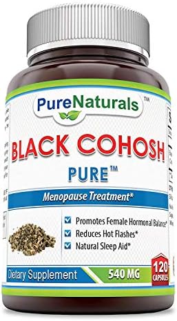 Pure Naturals Black Cohosh Menopause Relief - Natural Solutions for Menopause Support - 540 Mg Supplement with Pure Root Extract 120 Capsules (Капсулы) Pure Naturals