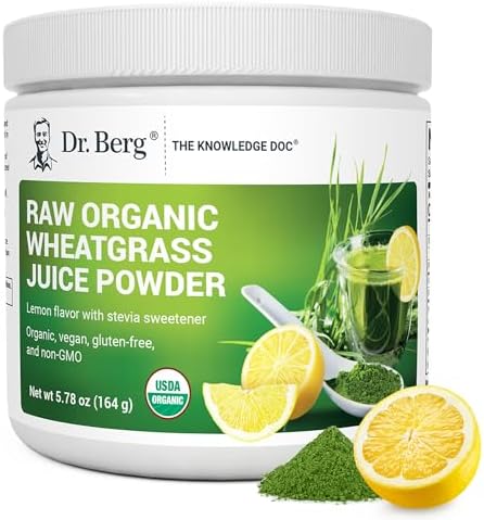 Dr. Berg USDA Certified Organic Green Powder (Порошок) Superfood (60 Servings (Порции)) - Made with Raw Wheatgrass Powder, Chlorophyll, Trace Minerals & Natural Enzymes - Non-GMO Green Superfood Powder - Lemon Flavor Dr. Berg Nutritionals