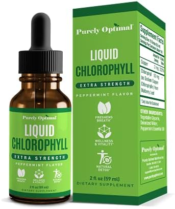 Premium Chlorophyll Liquid Drops (Жидкие капли) - 100% Natural & Gluten Free Liquid Chlorophyll - Non GMO, 118 Servings (Порции) Purely Optimal