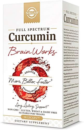 Solgar Full Spectrum Curcumin Brain Works, 90 Licaps - Support Memory Recall, Focus, Cognitive Function - Antioxidant Support - Curcumin, BacoMind, Choline, Vitamin B12 - Non-GMO, Vegan - 30 Servings Solgar