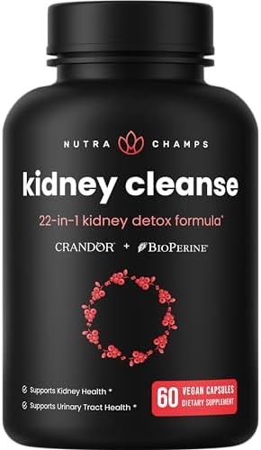 Kidney Cleanse Detox & Repair | 22-In-1 Kidney Health Supplement | Extra Strength 50:1 Cranberry Extract with Bioperine for Increased Absorption | Kidney & Urinary Tract Support & Flush Formula NutraChamps