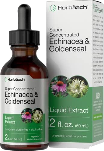 Horbäach Echinacea Goldenseal Liquid Extract (Жидкий экстракт) | 2 fl oz (Жидкие унции) | Alcohol Free Tincture Drops (Капли) | Vegetarian, Non-GMO, Gluten Free Horbäach