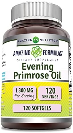 Amazing Formulas Evening Primrose Oil 1300mg, 10% GLA, Softgels Supplement | Hexane Free Cold Pressed Oil | Non-GMO | Gluten Free (120 Count) Amazing Nutrition