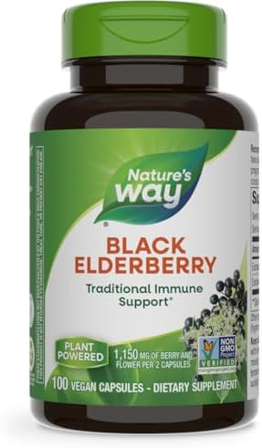 Nature's Way Black Elderberry Supplement, Traditional Immune Support*, With Elderberry and Elderflower, Plant Powered, 100 Capsules (Капсулы) (Packaging May Vary) Nature's Way