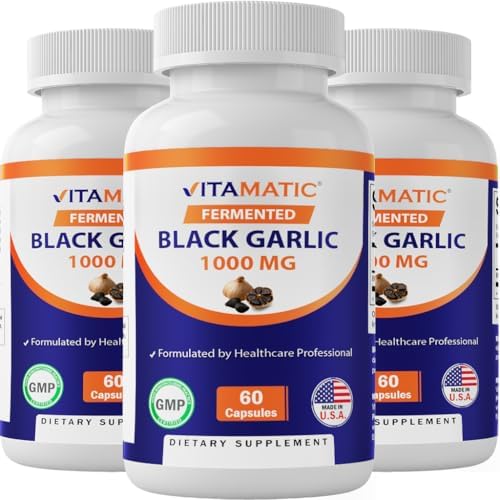 Vitamatic 3 Pack Fermented Black Garlic Extract 1000 mg 60 Capsules (Капсулы) - Non-GMO, Gluten Free - (Total 180 Capsules) Vitamatic