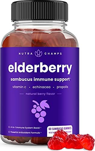 Elderberry Gummies (Жевательные конфеты) | Sambucus Elderberry Gummies for Adults & Kids | Vitamin C, Propolis & Echinacea | Max Strength Immune Support Gummies | Natural Berry Flavor | 120 Gummies (2 Pack) NutraChamps