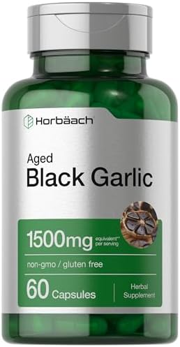 Horbäach Aged Black Garlic Capsules (Капсулы) 1500mg | 60 Count | Fermented Extract Supplement | Non-GMO, Gluten Free Horbäach