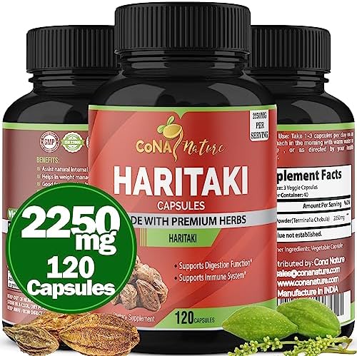 Organic India Haritaki Capsules (Капсулы) 2250MG, Rejuvenation, Improving Digestion, Maintains Regularity | Non-GMO Vegan Gluten-Free Herbs and Supplements, 120 Caps Cona Nature