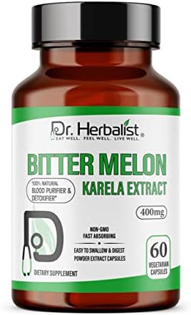 Dr. HERBALIST Bitter Melon Extract - 400mg, 60 Capsules (Капсулы) - Non-GMO, Fast-Absorbing, Vegetarian - Premium Botanical Supplement Dr. HERBALIST