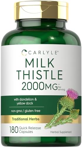 Carlyle Milk Thistle 2000mg | 180 Capsules (Капсулы) | with Dandelion & Yellow Dock | Non-GMO, Gluten Free Carlyle