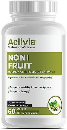 Noni Fruit Capsules (Капсулы) 4000mg (Extract 8:1), Organic, Non-GMO, Gluten Free, No Artificial Flavors, Sweeteners or Preservatives, Traditional Herbal Supplement - Morinda Citrifolia Capsules Aclivia