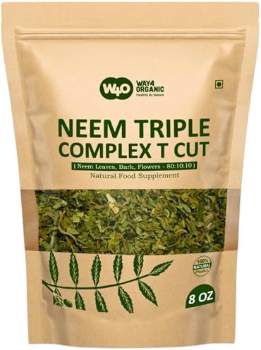 Neem Triple Complex T Cut (Not Powder (Порошок)), Good to Make Fresh Neem Leaf Tea 8 Ounces, Neem Leaves, Bark, Flower in Ratio(80:10:10) (1 Pack) WAY 4 ORGANIC W4O