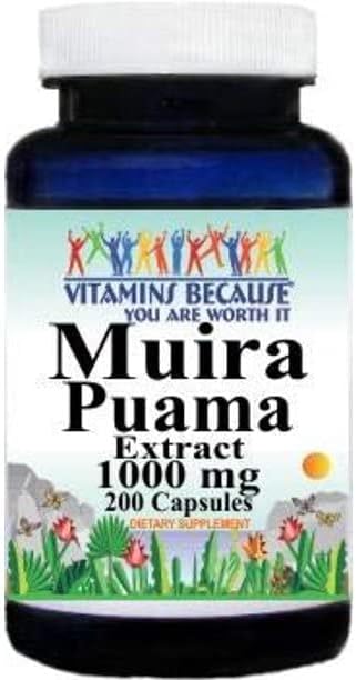 Vitamins Because Muira Puama Extract 1000mg Supplement for Men and Women Support (200 ct) Stapster