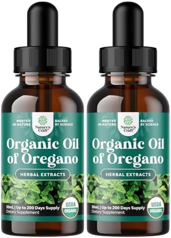 USDA Organic Oregano Oil Drops (Капли) - Super Concentrated Organic Oil of Oregano Drops for Fast Absorption Digestive Health and Immune Support - Non GMO Vegan 100% Pure Oregano Oil Drops for Adults (2 Pack) Natures Craft