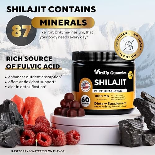 Shilajit Gummies (Жевательные конфеты) - Himalayan Shilajit Gummies for Men & Women 1000mg - Sugar Free Shilajit Gummies - Natural Shilajit for Healthy Aging, Immune Support & Energy Supplements - 60 Count VitaUp