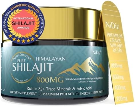 800MG Pure Shilajit Himalayan Resin, 2x50g - 110 Day Supply, Shilajit Resin for Men & Women, 5 in 1 Ayurvedic Supplement with Ashwagandha, Lion's Mane, Maca & Tribulus Terrestris, 85+ Minerals NiDiZ