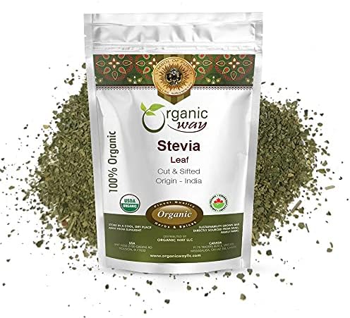 Organic Way Stevia Leaf Cut & Sifted (Stevia Rebaudiana) - Kosher & USDA Certified | Non-GMO & Gluten Free | Tested for Heavy Metal and Purity | Natural Sweetener | 100% Raw from India (1/2LBS / 8Oz) Organic Way