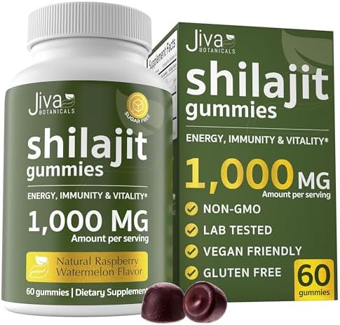 Jiva Shilajit Gummies 1000mg - Pure Himalayan Shilajit Gummies for Men and Women - Pure Shilajit Gummies for Normal Energy & Cognitive, Immune Support - 60 Count Jiva Botanicals