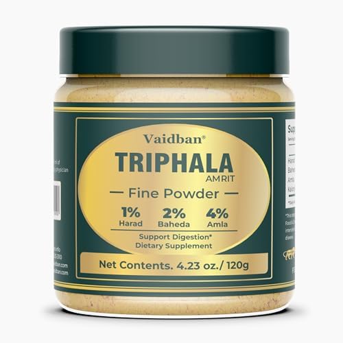 Triphala Amrit Fine Powder (Порошок) - Herbal Supplement with Amla, Bibhitaki, Haritaki, Digestion & Colon Support, Immune System Support, Adaptogen* - (120 gm / 4.23 oz (Унции)) Vaidban