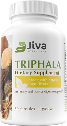 Jiva Botanicals Triphala Supplement - Organic Triphala Capsules (Капсулы) Made with Amalaki, Bibhitaki and Haritaki PowderCapsules for Normal Digestive Health & Normal Immune System - 60 Capsules Jiva Botanicals