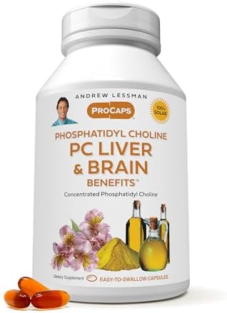 ANDREW LESSMAN PC Liver and Brain Benefits 60 Softgels - Phosphatidyl Choline, Most Important Building Block for Healthy Liver and Brain Structure, Function. No Additives. Easy to Swallow Softgels Andrew Lessman