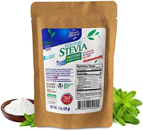 100% Pure Stevia Powder (Порошок) extract leaf 1 Oz, No Artificial Sweetener, 1049 Servings (Порции) | Stevia Green Leaf Extract | Zero Calorie & Keto Friendly Bsl Bsweetbnatural