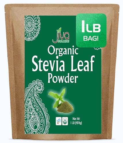 Jiva Organics Natural Unprocessed Stevia Leaf Powder (Порошок) 1 Pound Bulk Kraft Bag - Product of India - Green Color, Original Stevia Leaf Ground with no additives Jiva Organics