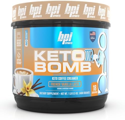 BPI Sports Keto Bomb Coffee Creamer - Supports Energy and Hydration - MCT and Electrolytes - with Calcium - Caramel Macchiato, 18 Servings (Порции) BPI Sports