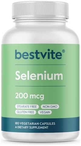 BESTVITE Selenium 200mcg (180 Vegetarian Capsules) - No Stearates - No Flow Agents - Vegan - Non-GMO - Gluten Free Bestvite