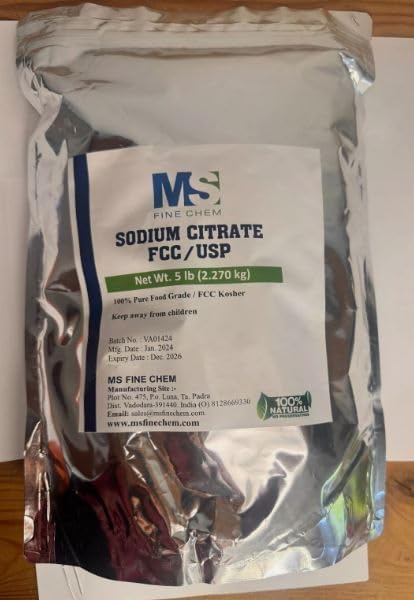 Sodium Citrate 5 lb (Фунты) - 100% Non-GMO, Keto-Friendly - Gluten-Free and Nut-Free - Food Grade - Great for Molecular Gastronomy Cooking - Emulsifier for Cheese Sauce - Serves as Preservative MS Finechem