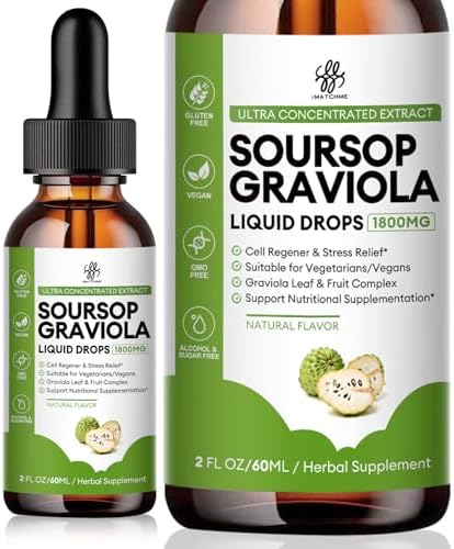 Soursop Graviola Liquid (Жидкость) Drop for Cell Support & Regeneration, Immune Boost, Relax, Liver and Sleep, Soursop Bitters Liquid, Herbal Goodness, Sugar/Gluten Free, Natural Flavor, 2 Fl Oz IMATCHME