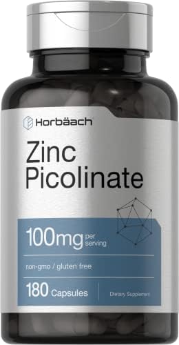 Horbäach Zinc Picolinate 100mg | 180 Capsules | High Potency | Non-GMO, Gluten Free | Zinc Supplement Horbäach