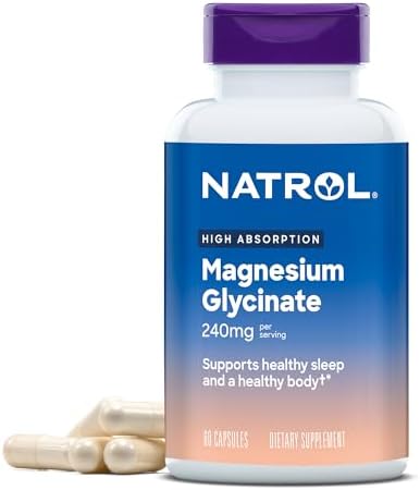 Natrol Magnesium Glycinate 240 mg, High Absorption Magnesium Supplement for Healthy Sleep and Body(1), 60 Capsules (Капсулы), Up to a 30 Day Supply Natrol