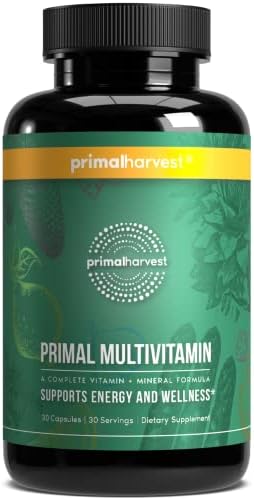 Primal Harvest Multivitamin for Women and Men Vitamin A, Vitamin C, Vitamin D and E, Vitamin B12, B6, Biotin, Zinc Supplements, 30 Capsules (Капсулы) Primal Harvest