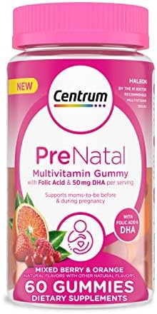 Centrum Prenatal Multivitamin Gummies (Жевательные конфеты) with DHA and Folic Acid, Mixed Berry and Orange Flavors - 60 Count, 30 Day Supply Centrum