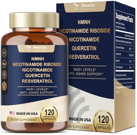 NMNH (Dihydronicotinamide Mononucleotide), NMNH Supplement w/Niacinamide (Vitamin B3), Quercetin, Trans-Resveratrol, Support NAD+, Skin Cell Health*, Anti-Aging & Energy, 120 Caps Totaria