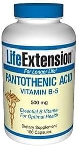 Life Extension Pantothenic Acid (Vitamin B-5) 500mg 100 Vegetarian Capsules (Вегетарианские капсулы) Life Extension