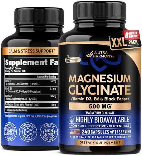 Magnesium Glycinate 500 mg - Chelated Supplement - 98% High Absorption - Support for Sleep, Muscle & Heart Health - Made in USA, Lab Tested & Non-GMO - 120 Capsules Nutraharmony