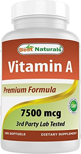 Best Naturals Vitamin A 25000 IU (7500 mcg), Non-GMO Formula Supports Healthy Vision & Immune System and Healthy Growth & Reproduction, 180 Softgels (Мягкие капсулы) (180 Count (Pack of 1)) Best Naturals