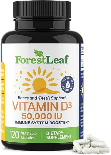 ForestLeaf Vitamin D3 50000 IU - Bone Health and Immune Support - Small Easy to Swallow Capsules (Капсулы) - Non-GMO Gluten Free VIT D - VIT D3 Vitamin D Supplements for Women and Men, 120 Count ForestLeaf