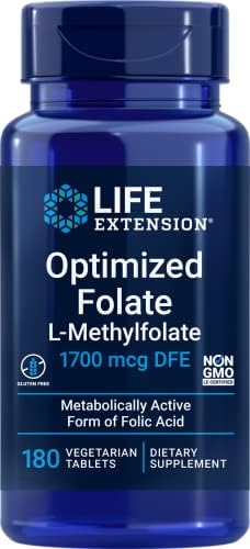 L-Метилфолат в оптимизированной форме (мкг DFE) 1700, 180 веганских таблеток Life Extension