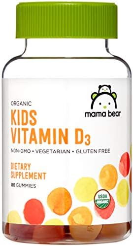 Amazon Brand - Mama Bear Organic Kids Vitamin D3 25 mcg (1000 IU) Gummies per serving, Bone and Immune Health, Strawberry, 80 Count Mama Bear