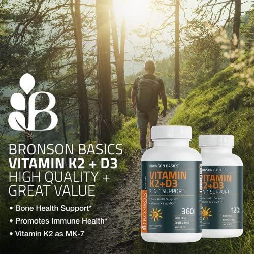 Bronson Basics Vitamin K2 D3 (MK7) Supplement Non-GMO Formula 5000IU (125 mcg) Vitamin D3 & 90 mcg Vitamin K2 MK-7 Easy to Swallow Vitamin D & K Complex, 120 Tablets (Таблетки) Bronson