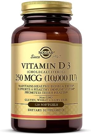 Solgar Vitamin D3 (Cholecalciferol) 250 MCG (10,000 IU), 120 Softgels (Мягкие капсулы) - Helps Maintain Healthy Bones & Teeth - Immune System Support - Non GMO, Gluten/ Dairy Free - 120 Servings (Порции) Solgar